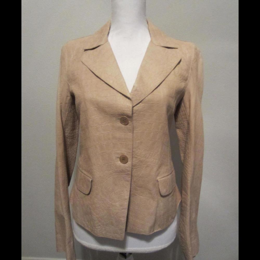 EMPORIO ARMANI TAN CROCODILE EMBOSSED LEATHER JACKET SIZE 8